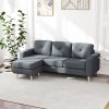 HOMCOM 3 Seater Sofa with Footstool, Fabric L-Shaped Sofa, Sectional Couch with Wood Legs, Tufting Cushioned Back for Small Space, Living Room, Office, Dark Grey