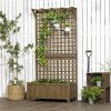 Outsunny Wood Planter with Trellis for Climbing Plants, Raised Bed, Planter Box with Drainage Holes to Grow Vegetables, Herbs and Flowers for Garden, Patio, Yard, Brown