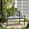 Outsunny 2-Seater Garden Bench Solid Metal Loveseat Outdoor Furniture for Patio Family Chair w/ Decorative Backrest Ergonomic Armrest