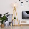 HOMCOM Tripod Floor Lamp, Freestanding Bedside Light Reading Light with Storage Shelf and Linen Shade for Living Room Bedroom, 154cm, Cream