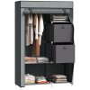 HOMCOM Fabric Wardrobe, Portable Wardrobe, Clothes Storage Unit with 5 Compartments, Hanging Rail and 2 Fabric Drawers, 102 x 42.5 x 162.5cm, Dark Grey