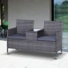 Outsunny 2 Seater Rattan Sofa with Cushions, Wicker Garden Loveseat with Armrests, Outdoor Garden Sofa Couch with Metal Frame for Patio, Mixed Grey