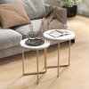 HOMCOM Nesting Coffee Table Set of 2, Modern Nest of Tables, Round Sofa Side Tables with Metal Frame for Living Room, Bedroom, Small Space, Gold Tone