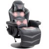 HOMCOM Massage Recliner Chair with Remote, PU Leather Recliner Armchair with Cup Holders and Side Pockets, Racing Style Reclining Chair with Headrest, 360° Swivel, Lumbar Support, Grey