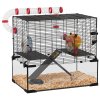 PawHut Large Hamster Cage, Gerbil Cage with Deep Glass Bottom, Tunnels, Non-Slip Ramps, Exercise Wheels, Water Bottle, Dish, 60 x 40 x 57cm