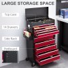 HOMCOM 2 in 1 Rolling Tool Cabinet on Wheels with 14 Drawers, Pegboard and Side Rack, Lockable Top Tool Chest and Roller Cabinet Combo for Workshop and Home, Red