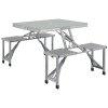 Outsunny Folding Picnic Table with 4 Seats and Umbrella Hole, Aluminium Frame Portable Camping Table Set for Patio, Porch, Garden, Grey