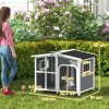 PawHut Wooden Dog Kennel, Elevated Dog House with Removable Floor, Asphalt and Openable Roof, Giant Window, Outdoor Pet House Shelter for Large Dogs, Charcoal Grey