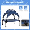 PawHut Cooling Raised Dog Bed, Elevated Pet Bed with Breathable Mesh, UV Protection Canopy, Foot Pads, for Indoor Outdoor, Mini, Small Dog, 61 x 46 x 63cm - Dark Blue