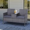 Outsunny 2 Seater Rattan Sofa with Cushions, Wicker Garden Loveseat with Armrests, Outdoor Garden Sofa Couch with Metal Frame for Patio, Mixed Grey