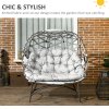 Outsunny Egg Chair Outdoor, 2 Seater Folding Weave Garden Furniture Chair with Cushion, Cup Pockets for Patio Balcony - Light Grey