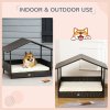 PawHut Wicker Dog Bed, Elevated Rattan Dog House with Removable Cushion and Canopy, for Small and Medium Dogs, 98 x 69 x 70cm - Cream