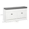 HOMCOM Shoe Storage Bench with Flip Drawers, Shoe Cabinet with Seat Cushion and Adjustable Shelf for Hallway, Entryway, Living Room, Bedroom, White