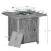 Outsunny Propane Gas Fire Pit Table for Garden, 40000 BTU Smokeless Firepit Outdoor Patio Heater with Waterproof Cover, Glass Screen, Glass Beads and Lid, Wood Effect, 71 x 71 x 62.5cm, Grey