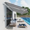 Outsunny 4 x 3(m) Garden Patio Manual Awning Canopy Aluminium Sun Shade Shelter Retractable for Backyard, Blue and White