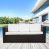 Outsunny 3 Seater Rattan Sofa with 10 cm Thick Padded Cushion, All-Weather PE Wicker Weave Garden Three-seater Bench with Armrests, Brown