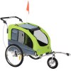 PawHut Dog Bike Trailer Pet Stroller Cart Carrier for Bicycle 360 Rotatable with Reflectors 3 Wheels Hitch Coupler Push/ Pull/ Brake Water Resistant Green