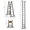 HOMCOM 3.8M Duo Aluminium Ladder with 12 Non-Slip Steps, Tool Holder Herringbone Deployed Extendable DIY with Climbing Platform, Yellow
