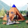 Outsunny 6 Men Tipi Tent, Camping Tent with Mesh Windows, Sewn-in Floor, Two Doors and Carry Bag, Easy Set Up, for Hiking Picnics Outdoor Night, Orange