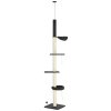 PawHut Floor To Ceiling Cat Tree, 5 Tier Height Adjustable Cat Climbing Tower with Scratching Post, Hammock, Bed for Indoor Cats, 240-270cm, Black