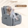 HOMCOM Massage Recliner Chair with 8 Vibration & Heat, PU Leather Recliner Armchair with Cup Holders and Side Pockets, Manual Reclining Chair with Remote, 360° Swivel, Rocking, Light Grey