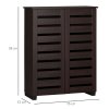 HOMCOM Narrow Shoe Cabinet for Entryway, 5-Tier Slim Shoe Storage Cabinet with 2 Slatted Doors and Adjustable Shelves for 15 Pairs, Dark Brown