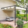 Outsunny 3 x 3(m) Outdoor Lean To Pergola Retractable Canopy Wall Mounted Gazebo Patio Shelter Sun Shade, Cream White
