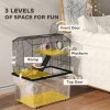 PawHut Hamster Cage, Gerbil Cage 3 Tier with Wheels, Deep Bottom, Ramps, Food Dish, Water Bottle, for Dwarf, Syrian, 57 x 43 x 74cm - Black