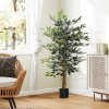 HOMCOM Artificial Ficus Tree in Pot, 130cm Tall Fake Plant with Lifelike Leaves and Natural Trunks, for Indoor Outdoor, Green