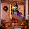 HOMCOM 200cm Life Size Animated Flying Witch Halloween Decorations Outdoor Indoor, Scary Halloween Animatronics Decor with Sound Touch Activated, Light Up Animated Prop for Yard Garden