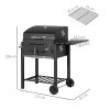Outsunny Charcoal Grill BBQ Trolley with Adjustable Charcoal Grate, Garden Metal Smoker Barbecue with Shelf, Side Table, Wheels, Built-in Thermometer, Bottle Opener