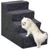 PawHut Dog Steps for Sofa, 4 Steps Dog Stairs, Pet Stairs, with Washable Plush Cover, for Small Breeds, Cats - Dark Grey