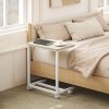 HOMCOM C-Shaped Sofa Side Table, Height Adjustable Overbed Table with Tilting Desktop, Mobile Laptop Desk for Living Room Bedroom, Oak and White