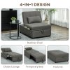 HOMCOM 4-in-1 Sofa Bed, Convertible Sleeper Chair Bed with Adjustable Backrest, Fabric Pull Out Chaise Lounge with Pockets for Living Room, Bedroom, Home Office, Small Space, Charcoal Grey