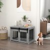 PawHut Dog Crate Furniture, Dog House Furniture Style for Medium Breeds, Pet Kennel with Removable Cushion for Indoor Use, 80 x 54 x 57cm, Grey