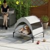 PawHut Elevated Dog Bed with Removable Canopy, Portable Cooling Raised Pet Cot with Breathable Mesh, Storage Bag, for Indoor Outdoor Use, for Small Medium Dogs, 76 x 61 x 60 cm, Light Grey