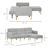 HOMCOM Upholstered 3 Seater Sofa Bed, Corner Reversible Click Clack Sofa Set, Linen-Touch Fabric Sleeper Futon with Footstool, Light Grey