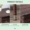 Outsunny Rattan Side Table, Outdoor Coffee Table with Plastic Board Under the Full Woven Table Top for Patio, Garden, Balcony, Mixed Brown
