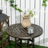 Outsunny 60cm Round Garden Table, Outdoor Hollow Top Design Side Table with Cast Aluminium Frame for Patio, Garden, Balcony, Bronze