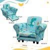 AIYAPLAY Kids Armchair with Stool, 2 Piece Kids Sofa Set with Dinosaur Design, Wooden Frame, Upholstered Kids Chair for Bedroom, Playroom, Kid Room, for 1.5-3 Years Old, Blue