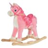 HOMCOM Kids Plush Rocking Horse Ride On Unicorn w/ Sound Moving Mouth Wagging Tail Children Rocker Toy Gift 3-6 Years Pink