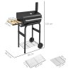 Outsunny Charcoal Barbecue Grill with Shelves, Portable BBQ Trolley Smoker with Wheels, Lid, Thermometer, Chimney for Outdoor Garden Party Cooking, Black