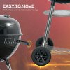 Outsunny Portable Kettle Charcoal Grill BBQ Smoker with Cover, Outdoor Round Barbecue with Lid, Thermometer, Turner, Knife, Clip, Storage Shelf, & Wheels for Party Patio Garden
