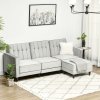 HOMCOM Corner Sofa Bed Reversible 3-Seater Sectional Sofa Set Velvet-Touch Sleeper Futon with Footstool, Light Grey