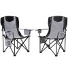 Outsunny Set of 2 Folding Camping Chairs, Padded Camping Chairs with Adjustable Armrests, Portable & Lightweight Folding Camp Chair with Cooler Bag, Cup Holder and Side Pockets, Grey
