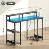 HOMCOM Computer Desk with Power Outlets and LED Lights, 120 x 50cm Reversible Home Office Desk with Monitor Stand and 2-Tier Storage Shelves, Gaming Desk with Cable Management, Black