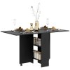 HOMCOM Folding Dining Table, Drop Leaf Table with 2-Tier Shelves, Rolling Casters, for Small Spaces, Kitchen, Black