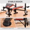 HOMCOM Adjustable Weight Bench with Leg Developer Barbell Rack for Weight Lifting and Strength Training Multifunctional Workout Station for Home Gym Fitness, Red