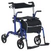 HOMCOM 2 in 1 Wheelchair Transport Chair & Folding Rollator Walker with Seat, Backrest, Footrest, Lightweight Walking Frame with Bag, Adjustable Height, 4 Wheeled Walker for Seniors