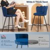 HOMCOM Bar Stools Set of 2, Modern Velvet-Feel Barstools with Petal Backrest and Footrest, Upholstered Breakfast Bar Chairs with Metal Legs for Kitchen Island Counter, Dining Room, Dark Blue